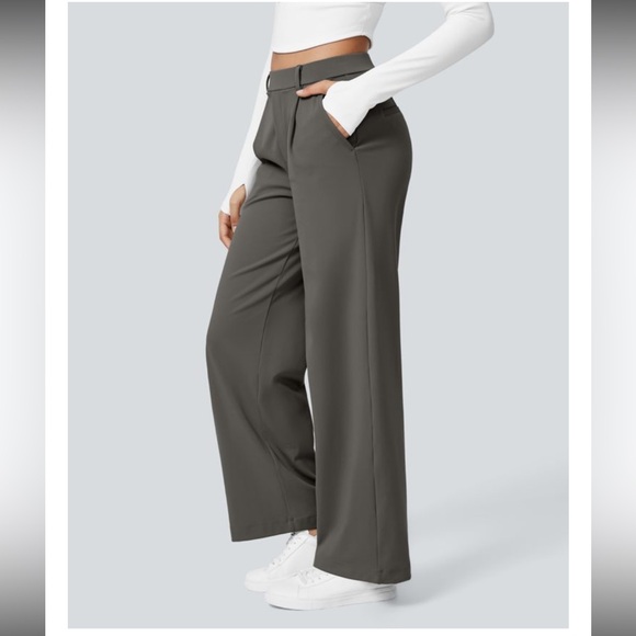 Halara Pleated High Waist Wide Leg Pull On Stretch Pants Medium Petite Gray - Picture 2 of 16